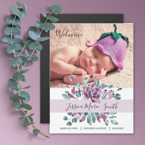 Welcome Baby Blossoms Birth Photo Announcement