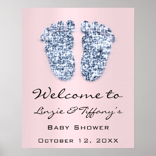 Welcome Baby Blue  Feet Baby Shower Boy Pink Poster