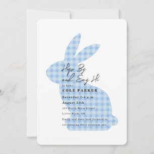 Welcome Baby Blue Gingham Bunny Baby Shower Invitation