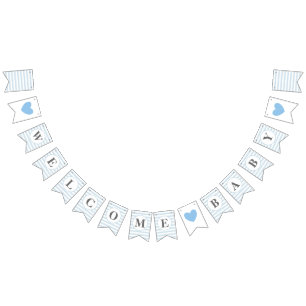 Welcome Baby Blue Stripe Boy Baby Shower Sprinkle Bunting Flags