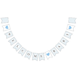 Welcome Baby Blue Stripe Boy Baby Shower Sprinkle Bunting Flags