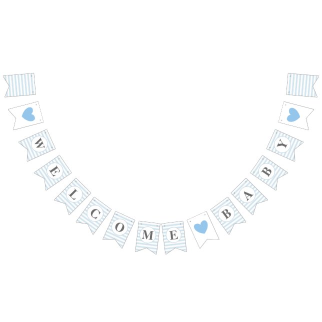 Welcome Baby Blue Stripe Boy Baby Shower Sprinkle Bunting Flags (All)