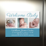 Welcome Baby Boy Blue Cute Newborn Photo Magnet<br><div class="desc">Welcome baby. A classic baby boy photo birth announcement magnet in cerulean blue with beautiful cursive typography above your sweet newborn photograph collage. A lovely infant picture magnetic card.</div>