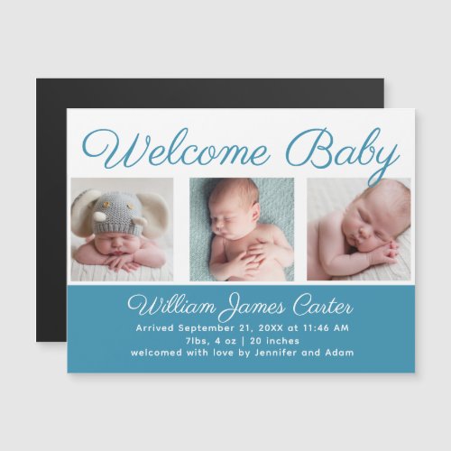 Welcome Baby Boy Blue Cute Newborn Photo Magnet