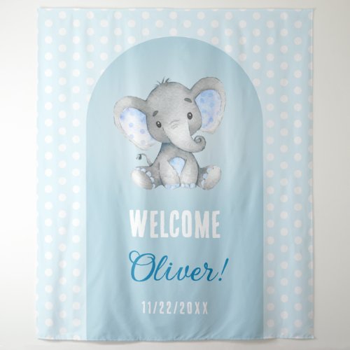 Welcome Baby Boy Blue Elephant Photo Backdrop