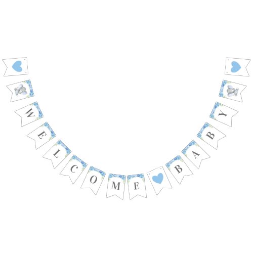 Welcome Baby Boy Blue Elephant Shower Sprinkle Bunting Flags