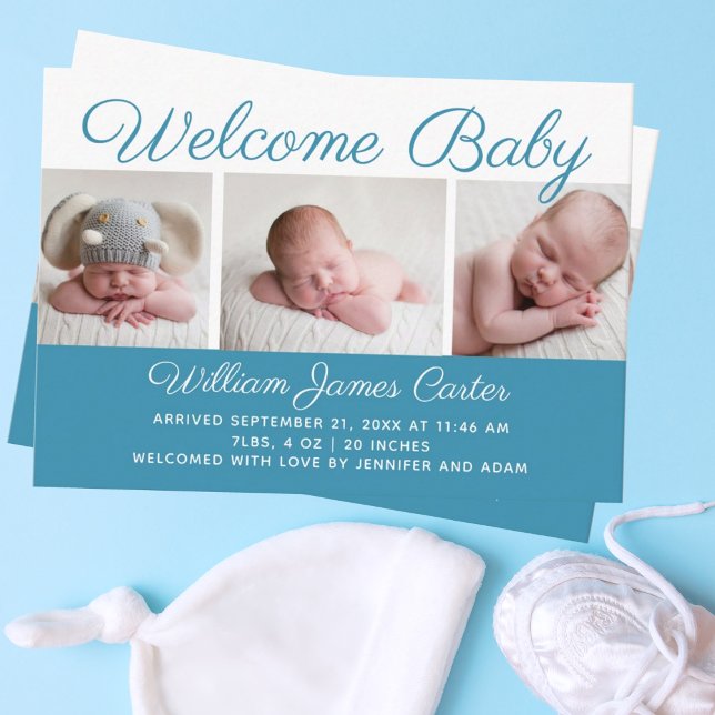 Welcome Baby Boy Blue Photo Cute Small Birth Enclosure Card (Creator Uploaded)