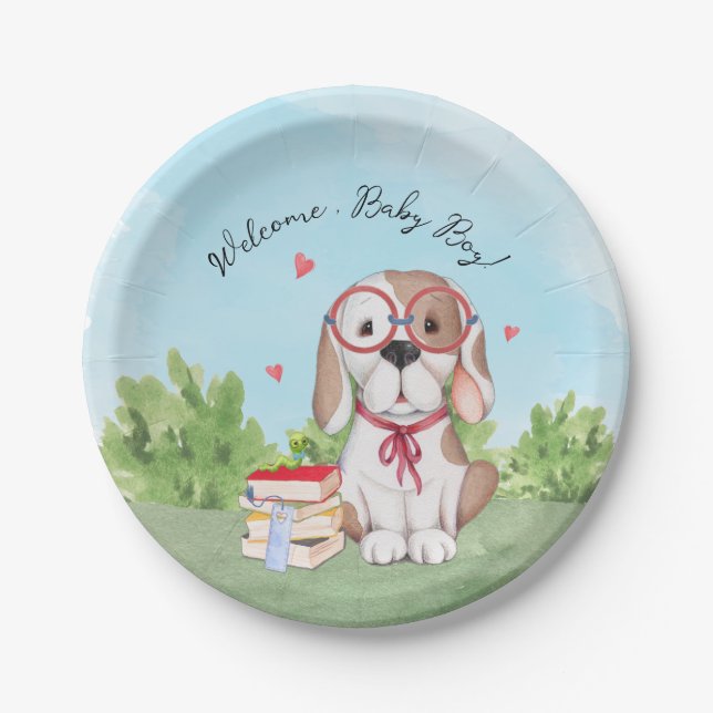 Welcome Baby Boy Book Theme Baby Shower Paper Plates (Front)