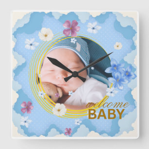 Welcome Baby Boy Custom Photo Coffee Mug Square Wall Clock