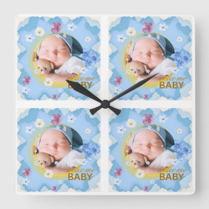 Welcome Baby Boy Custom Photo Coffee Mug Square Wall Clock