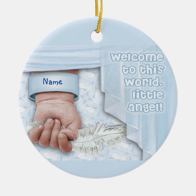 Welcome Baby Boy (customizable) Ceramic Ornament (Front)