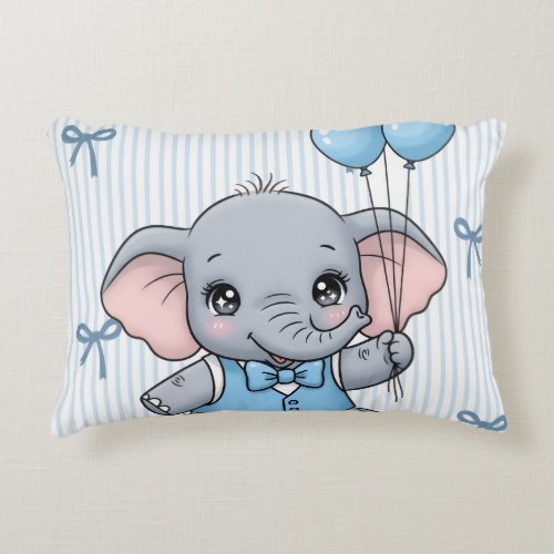Welcome Baby Boy Elephant Shower Tag Accent Pillow
