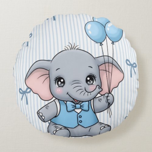 Welcome Baby Boy Elephant Shower Tag Round Pillow