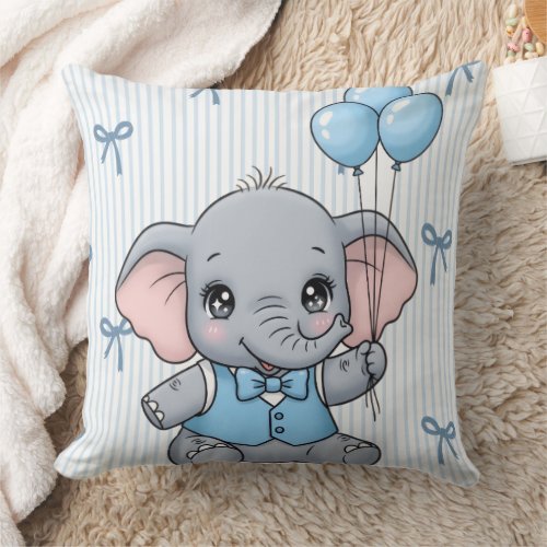 Welcome Baby Boy Elephant Shower Tag Throw Pillow