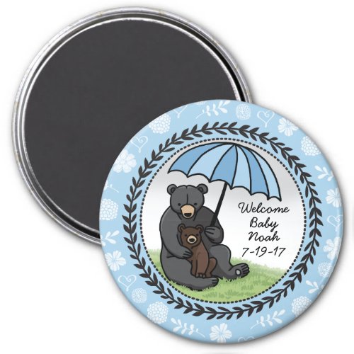 Welcome Baby Boy Mama Bear and Cub Personalized Magnet