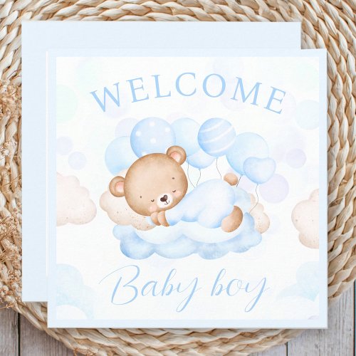 Welcome Baby Boy Name Blue Bear Card