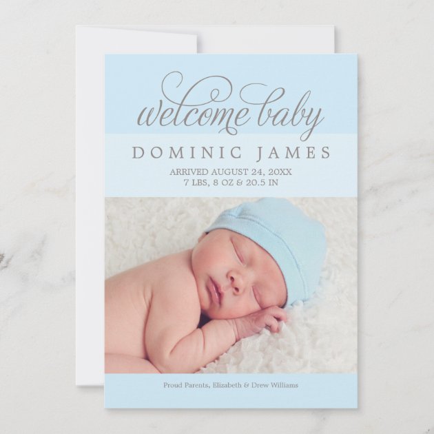 Welcome Baby Boy | Photo Birth Announcement Card