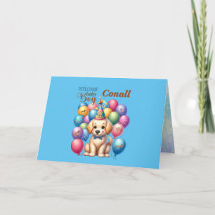 Welcome Baby Boy Puppy Dog and Balloons Card