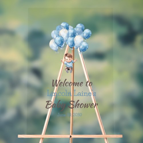 Welcome Baby Boy Shower Balloons Acrylic Sign