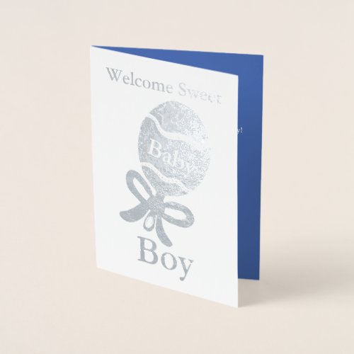 Welcome Baby Boy Silver Foil Greeting Card
