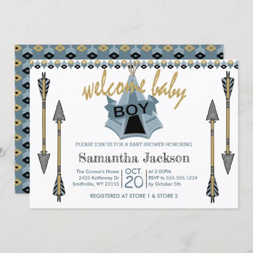 Welcome Baby Boy _ Teepee and Arrows Invitation