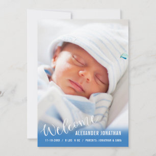 Welcome Baby Boy Vertical Photo Announcement