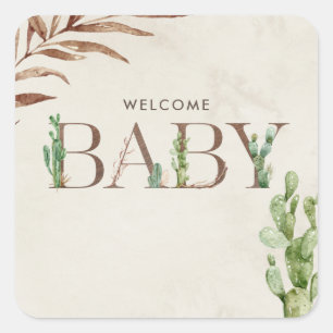 Welcome Baby Cactus Leather Baby Shower  Square Sticker