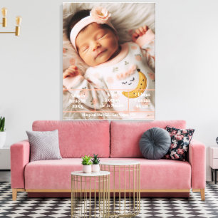 Welcome Baby Custom Photo Newborn Stats Spanish Canvas Print