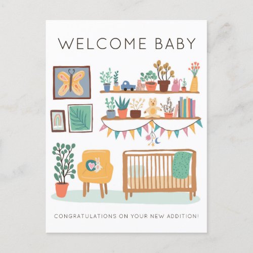 WELCOME BABY Cute Nursery Gender Neutral Congrats Postcard