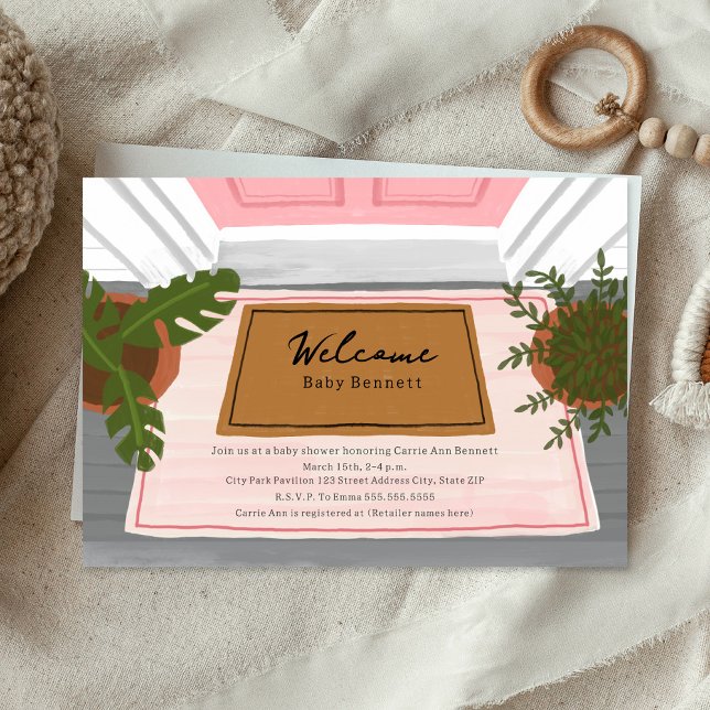 Welcome Baby Door Mat Pink Girl Baby Shower Invitation (Creator Uploaded)