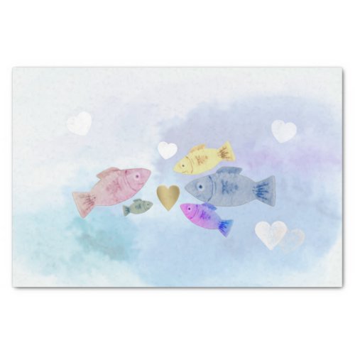 Welcome Baby Dreamy Watercolor Fish Family Hearts  Tissue Paper