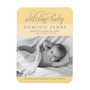 Welcome Baby Elegant Photo Birth Announcement Magnet