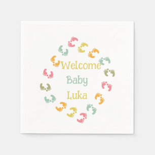 Welcome Baby Feet Personalize Favor Tags Napkins