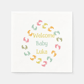 Welcome Baby Feet Personalize Favor Tags Napkins