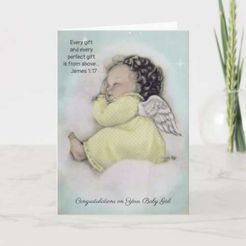 Welcome Baby Girl Angel on Cloud Card