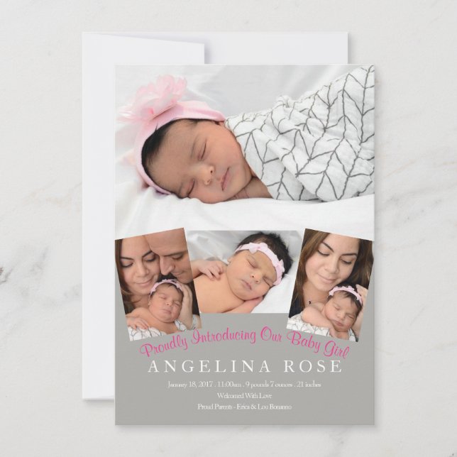 Welcome Baby Girl Announcement (Front)