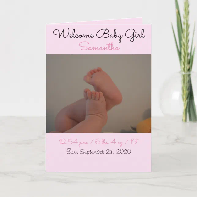 Welcome Baby Girl Birth Stats Photo Card | Zazzle
