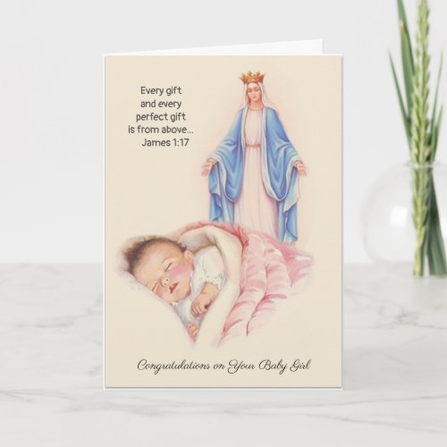 Welcome Baby Girl Blessed Virgin Mary Catholic Card