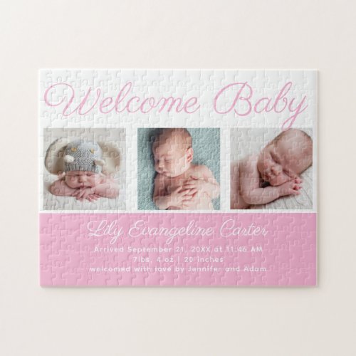 Welcome Baby Girl Blue Cute Newborn Photo Gift Jigsaw Puzzle