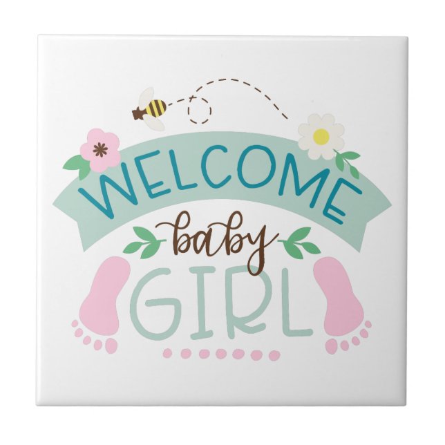 Welcome Baby Girl Ceramic Tile (Front)