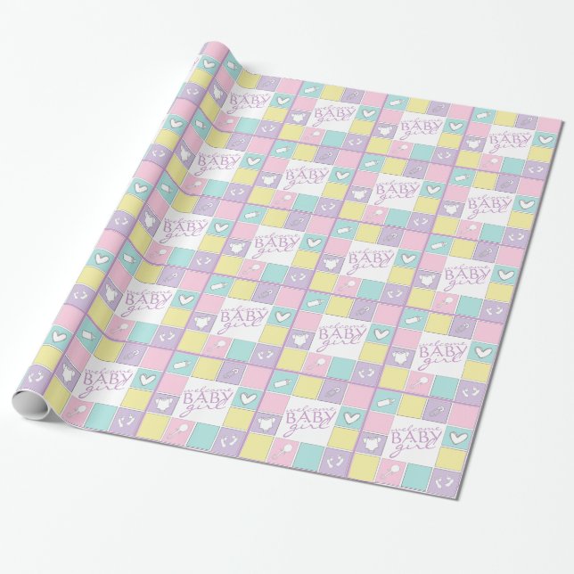 Welcome Baby Girl Colorful Wrapping Paper (Unrolled)