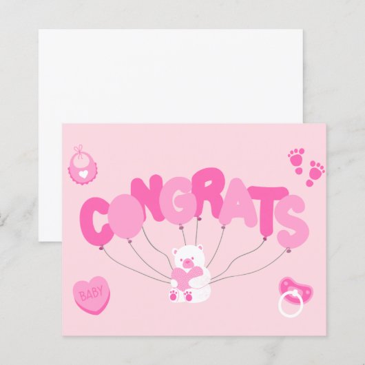 Welcome Baby Girl - Congrats Card (Front/Back)