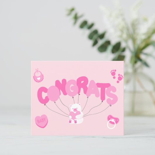Welcome Baby Girl - Congrats Card (Standing Front)