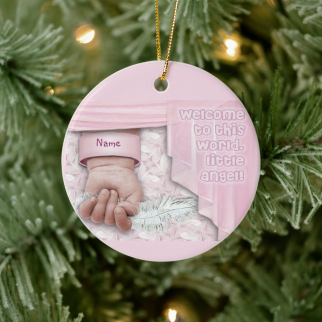 Welcome Baby Girl (customizable) Ceramic Ornament (Tree)