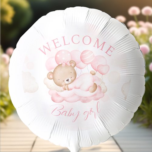 Welcome Baby Girl Name Personalized Pink Bear Balloon