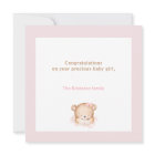 Welcome Baby Girl Name Personalized Pink Bear Card