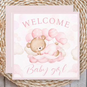 Welcome Baby Girl Name Personalized Pink Bear Card