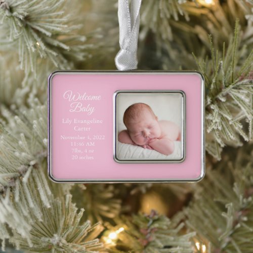 Welcome Baby Girl Newborn Photo Pink Keepsake Gift Christmas Ornament