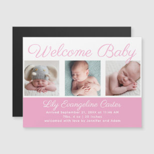 Welcome Baby Girl Newborn Photo Pink Magnet