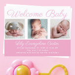 Welcome Baby Girl Newborn Photo Pretty Pink Postcard<br><div class="desc">Welcome baby. A pretty pink baby girl photo birth announcement postcard with beautiful cursive typography above your sweet newborn photograph collage.</div>